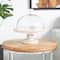 12.25" Cream Wood Cake Stand with Glass Dome Tabletop Décor